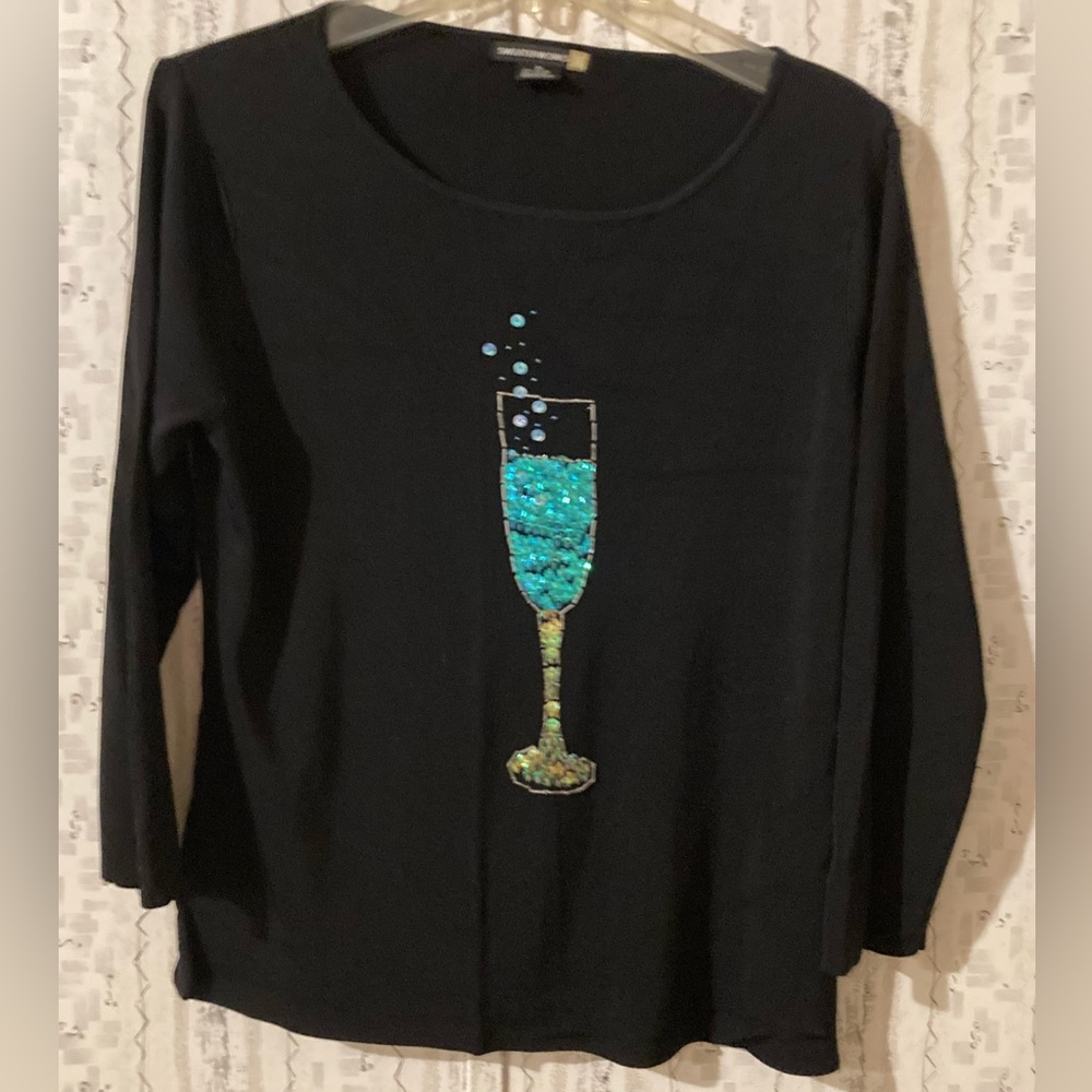 Ladies Size XL SweaterWorks Black Sequins Blouse